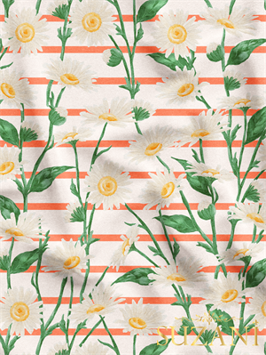 Vintage Garden Papatya Desenli Dijital Baskılı Kumaş