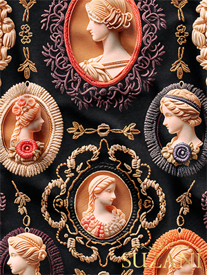 Vintage Kadın Desenli Dijital Baskılı Kumaş