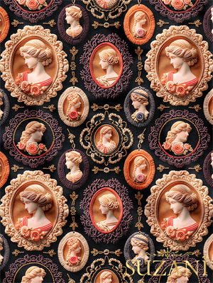 Vintage Kadın Desenli Dijital Baskılı Kumaş