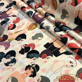 Vintage Kadınlar Desenli Kumaş