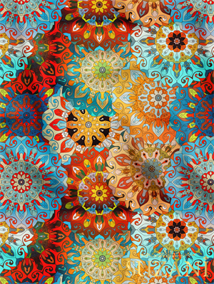 Vintage Motif Desenli Dijital Baskılı Kumaş