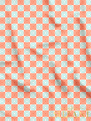 Vintage Somon Renkli Çiçek Damalı Desenli Dijital Baskılı Kumaş