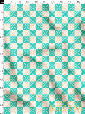 Vintage Turkuaz Renk Çiçek Damalı Desenli Dijital Baskılı Kumaş