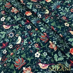 William Morris Kuş Desenli Dijital Baskılı Kumaş