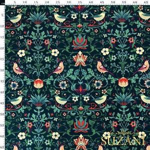 William Morris Kuş Desenli Dijital Baskılı Kumaş