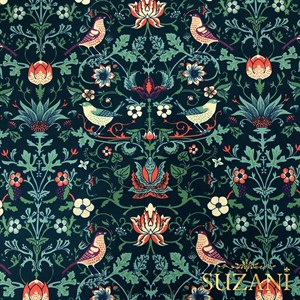 William Morris Kuş Desenli Dijital Baskılı Kumaş