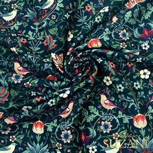 William Morris Kuş Desenli Dijital Baskılı Kumaş