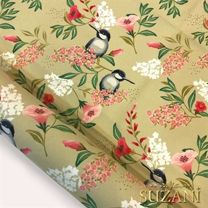 Yağ Yeşili Saka Kuşu Dijital Baskılı Kumaş