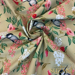 Yağ Yeşili Saka Kuşu Dijital Baskılı Kumaş