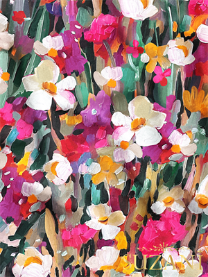 Yağlı Boya Çiçek Desenli Dijital Baskılı Kumaş