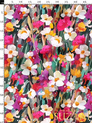 Yağlı Boya Çiçek Desenli Dijital Baskılı Kumaş