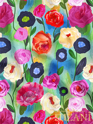 Yağlı Boya Gül Desenli Dijital Baskılı Kumaş