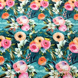 Yağlıboya Çiçekler Desenli Kumaş