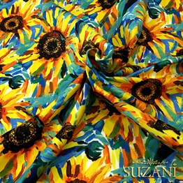 Yağlıboya Günebakan Desenli Kumaş