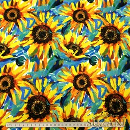 Yağlıboya Günebakan Desenli Kumaş