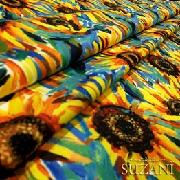 Yağlıboya Günebakan Desenli Kumaş