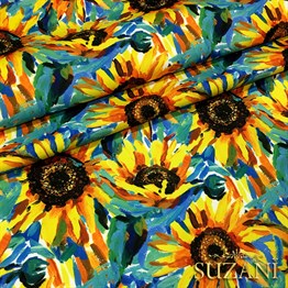 Yağlıboya Günebakan Desenli Kumaş