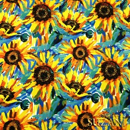 Yağlıboya Günebakan Desenli Kumaş