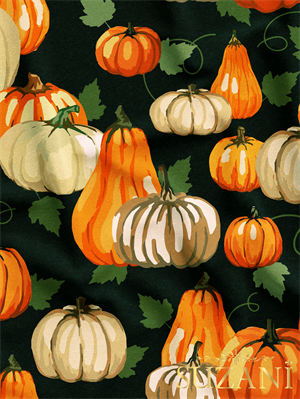 Yapraklı Balkabağı Desenli Dijital Baskılı Kumaş