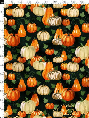 Yapraklı Balkabağı Desenli Dijital Baskılı Kumaş