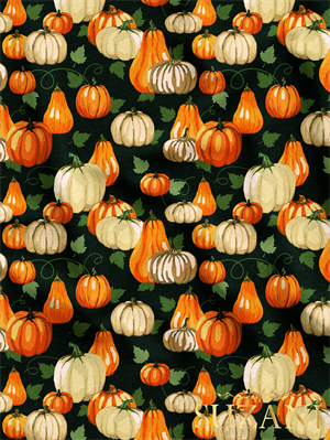 Yapraklı Balkabağı Desenli Dijital Baskılı Kumaş