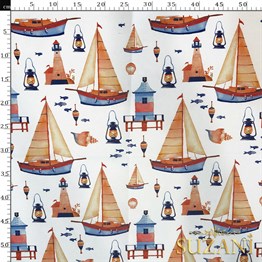 Yelken Desenli Dijital Baskılı Kumaş