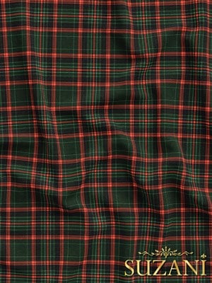 Yeşil Ekose Desenli Dijital Baskılı Kumaş