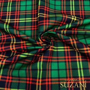 Yeşil Ekose Desenli Dijital Baskılı Kumaş