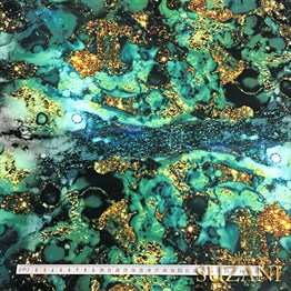 Yeşil Gold Malakit Desenli Kumaş