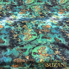 Yeşil Gold Malakit Desenli Kumaş