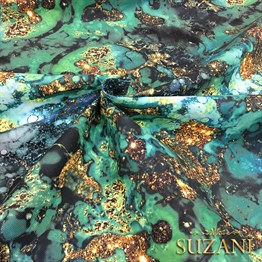 Yeşil Gold Malakit Desenli Kumaş