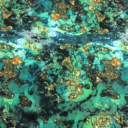 Yeşil Gold Malakit Desenli Kumaş