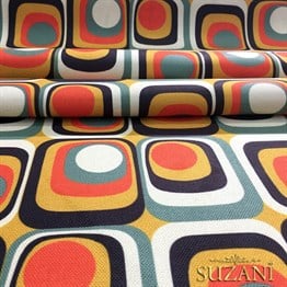 Yeşil Kırmızı Geometrik Vintage Kumaş