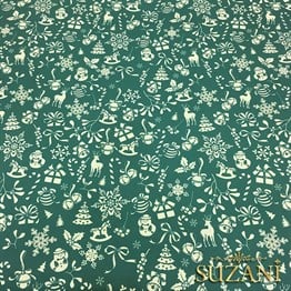 Yeşil Küçük Figürlü Yılbaşı Desenli Kumaş