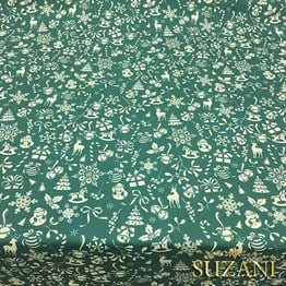 Yeşil Küçük Figürlü Yılbaşı Desenli Kumaş