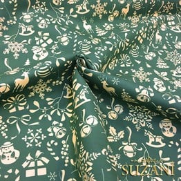 Yeşil Küçük Figürlü Yılbaşı Desenli Kumaş