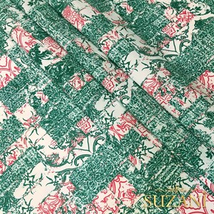 Yeşil Modern Patchwork Desenli Dijital Baskılı Kumaş