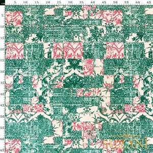 Yeşil Modern Patchwork Desenli Dijital Baskılı Kumaş