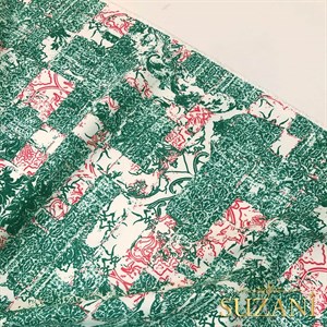 Yeşil Modern Patchwork Desenli Dijital Baskılı Kumaş