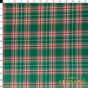 Yeşil-Pembe Ekose Desenli Dijital Baskılı Kumaş