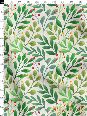 Yeşil Yaprak Desenli Dijital Baskılı Kumaş