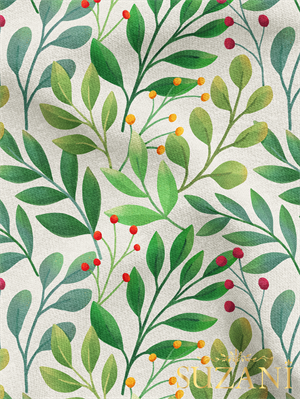 Yeşil Yaprak Desenli Dijital Baskılı Kumaş