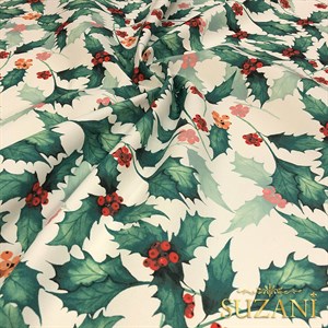 Yeşil Yaprak Desenli Dijital Baskılı Kumaş