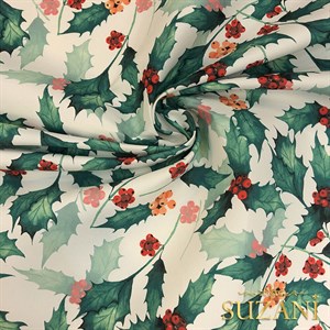 Yeşil Yaprak Desenli Dijital Baskılı Kumaş