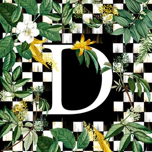 Yeşil Yapraklı Monogram Desenli 3lü Pano Baskılı Kumaş.-A