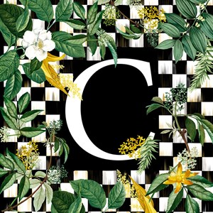 Yeşil Yapraklı Monogram Desenli 3lü Pano Baskılı Kumaş.-A