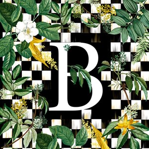 Yeşil Yapraklı Monogram Desenli 3lü Pano Baskılı Kumaş.-A