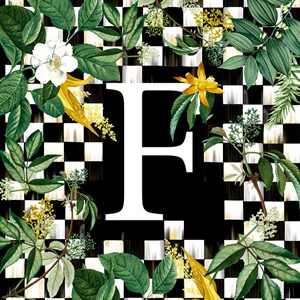 Yeşil Yapraklı Monogram Desenli 3lü Pano Baskılı Kumaş.-A