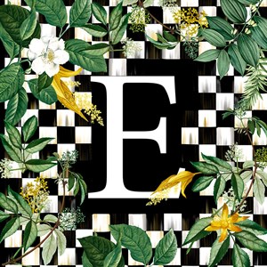 Yeşil Yapraklı Monogram Desenli 3lü Pano Baskılı Kumaş.-A