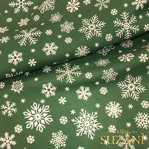 Yeşil Zemin Kar Tanesi Desenli Dijital Baskılı Kumaş
